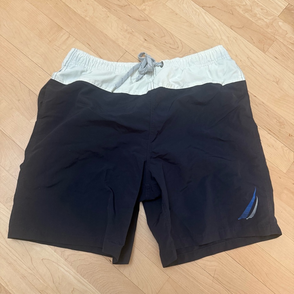 Nautica Navy and White Swim Shorts Medium